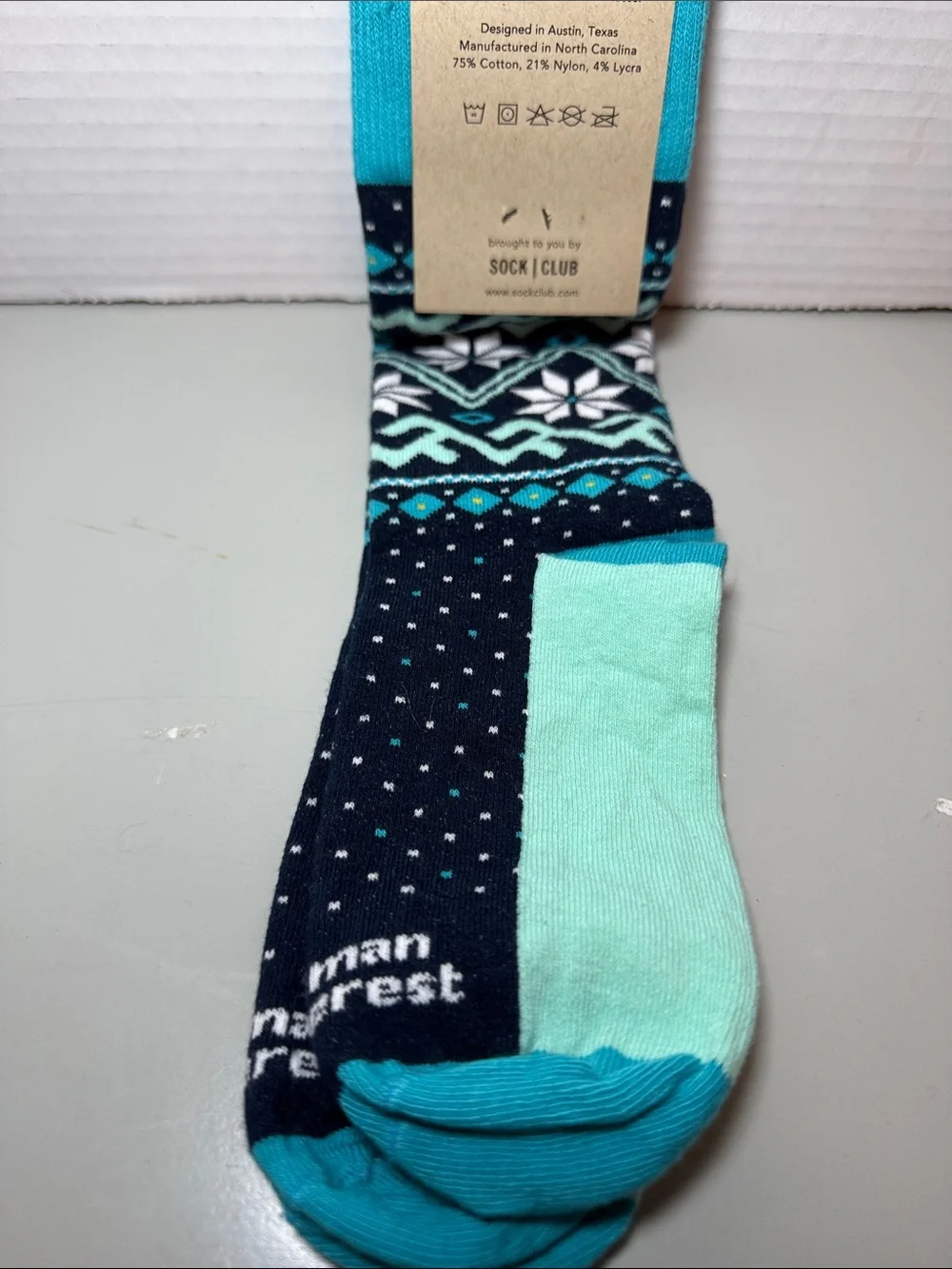 NEW! Human Interest Sock Club Geometric Nordic Pattern Crew Socks